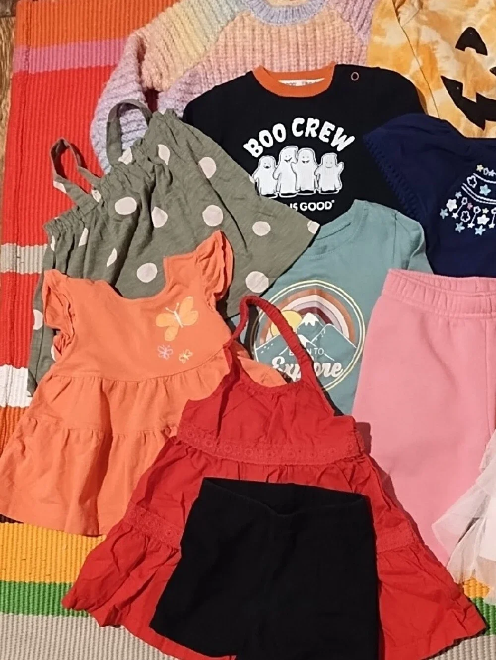 Girls' Mixed Outfit Bundle - Pink, Red, Peach, Navy 13 Pieces 2-3T. VGC.